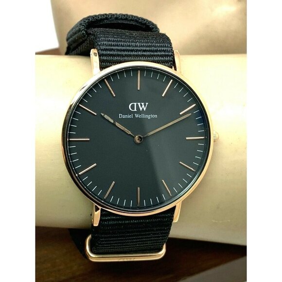 Daniel Wellington Women's Watch Quartz Rose Gold 36mm Black Dial Nylon Strap - Picture 10 of 13